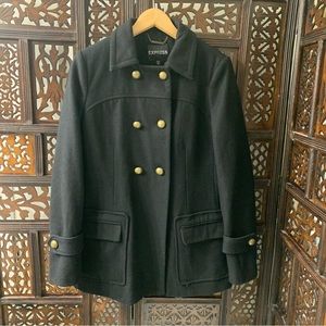 Express Double breast black small petite women’s coat with Golden buttons
